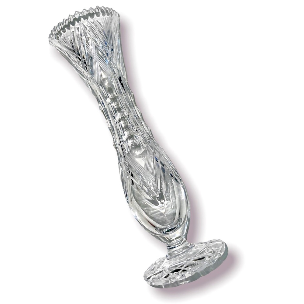 Antique american brilliant cut Crystal Rosebud vase tall